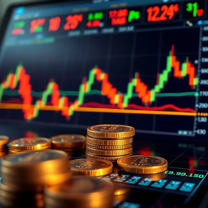 Conceptual illustration of binary trading in Pakistan showing digital currency symbols and market trend graphs