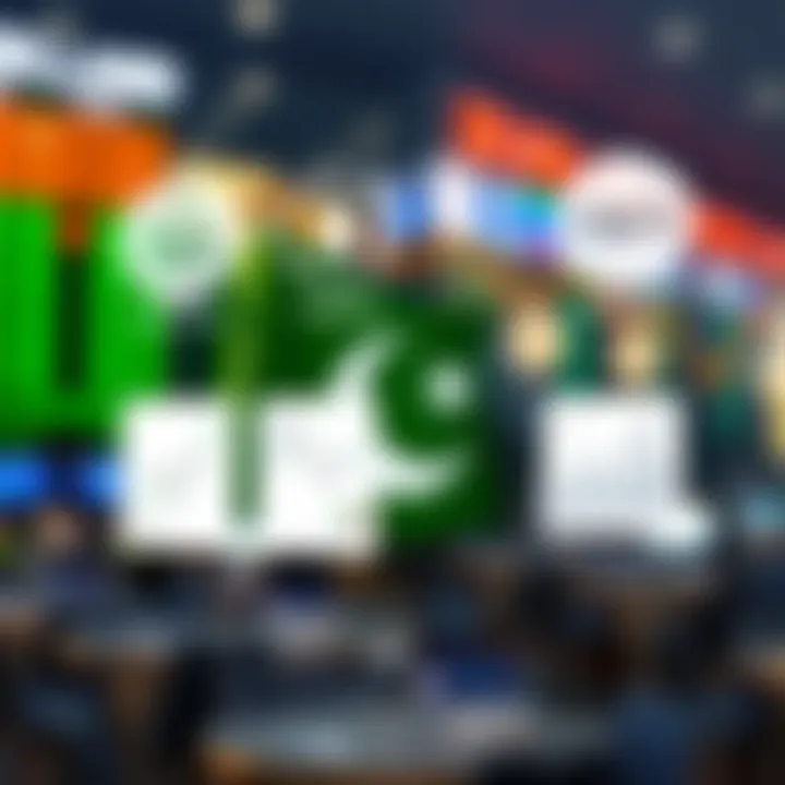 Graphic showing regulatory symbols and financial charts representing trading rules in Pakistan