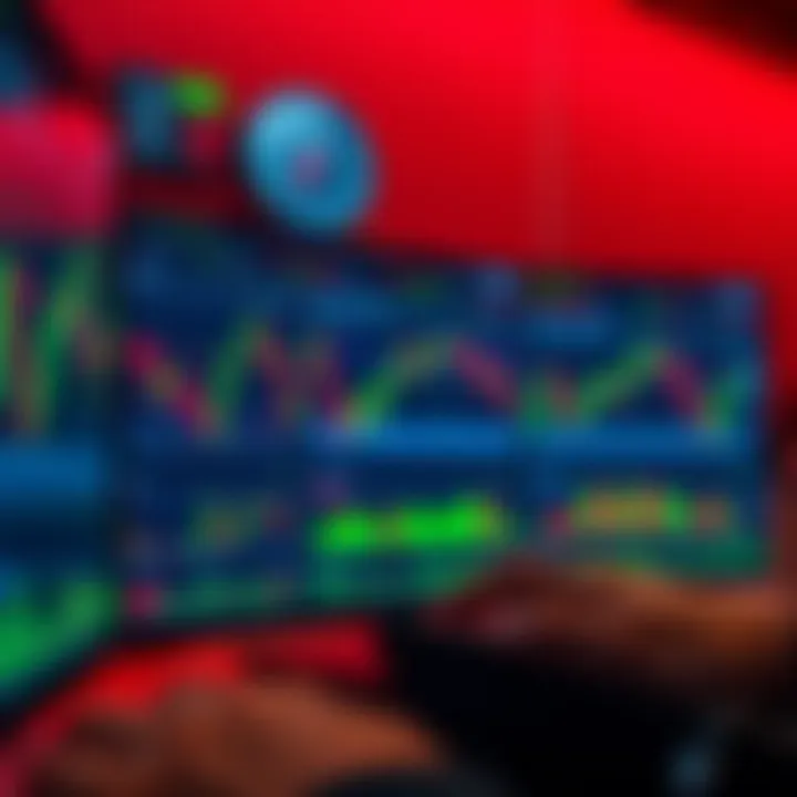 Chart display showing different binary options trading platforms with graphs and market trends