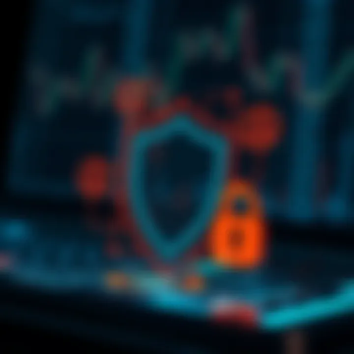 Illustration of digital security elements such as shield and lock icons representing protection measures in crypto trading apps