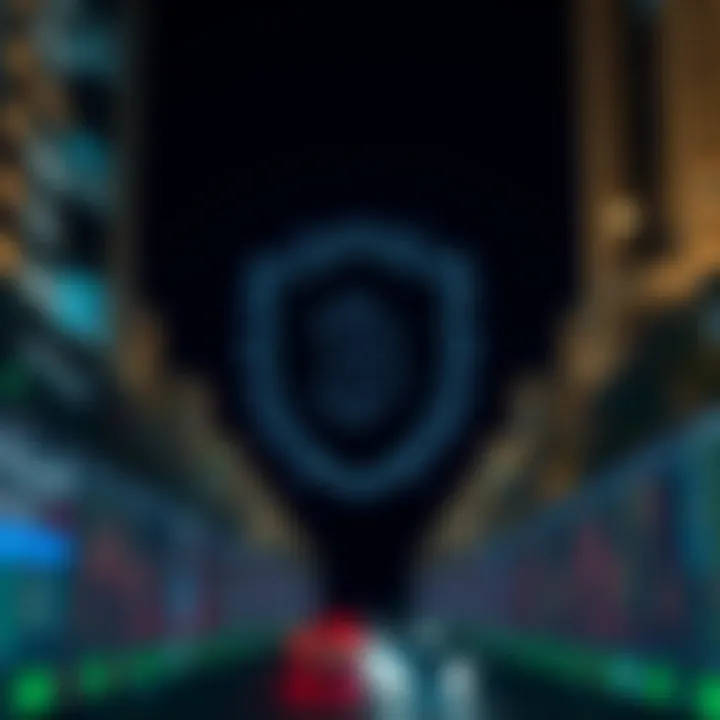 Digital shield icon representing security measures around cryptocurrency transactions and user data