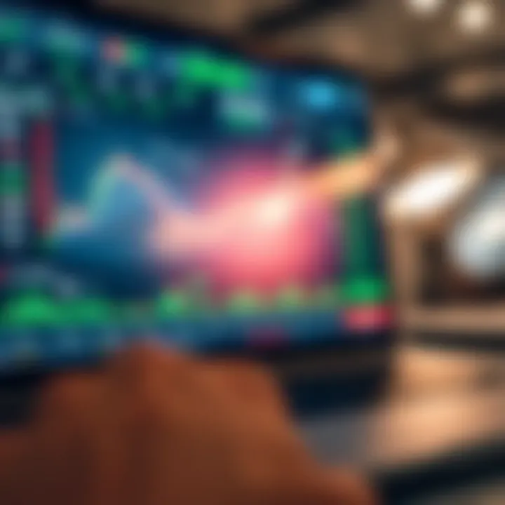 Mobile trading application showing various financial charts and market trends on screen