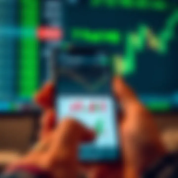 Mobile phone displaying a trading app interface with stock charts and market data in Pakistan