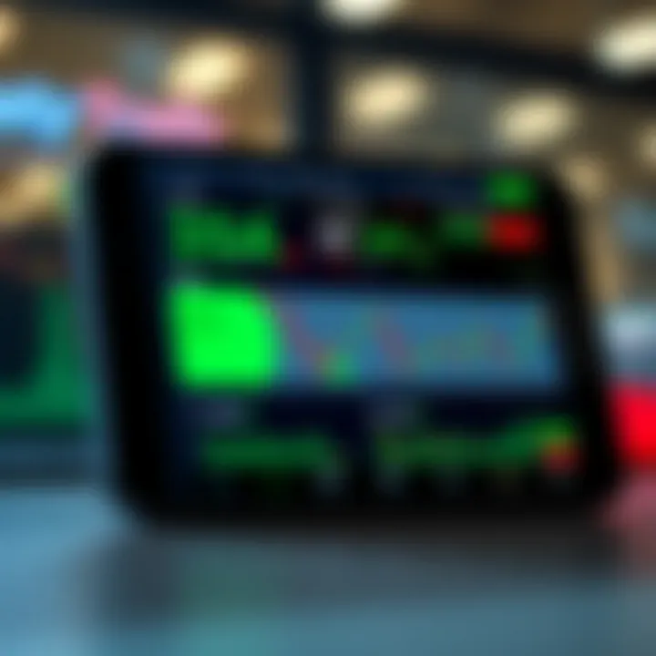 Dashboard of a mobile trading app displaying stock market charts and portfolio overview