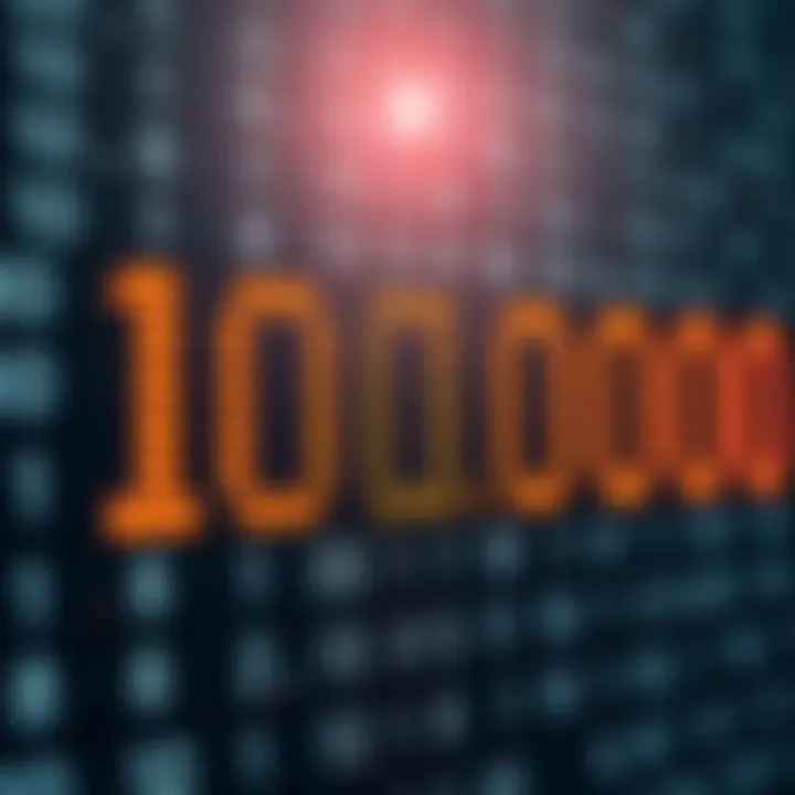 Binary Representation of a Large Numerical Value Visual representation of a large numerical value converted into binary digits illustrated as a sequence of zeros and ones
