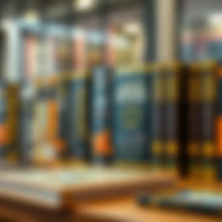 Bookshelf with Urdu language books on cryptocurrency trading