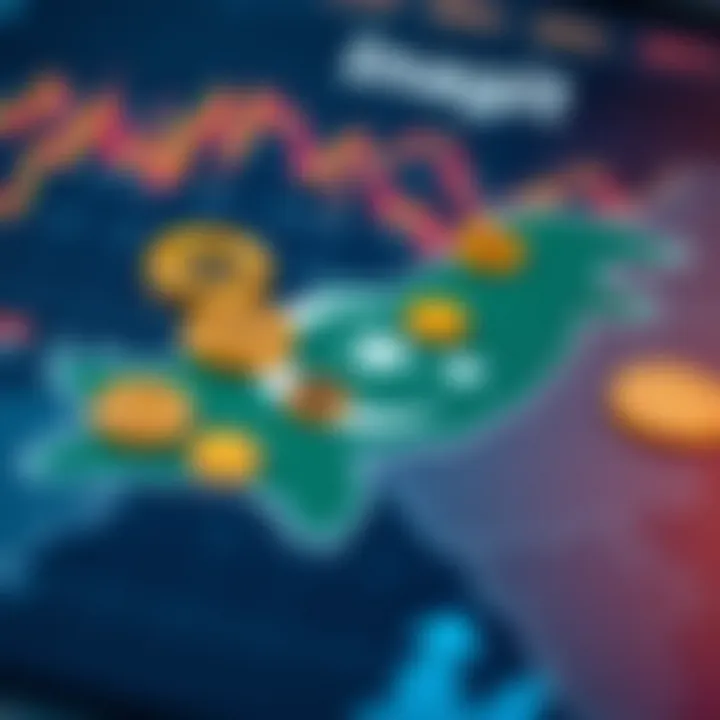 Cryptocurrency symbols overlaying a digital map of Pakistan