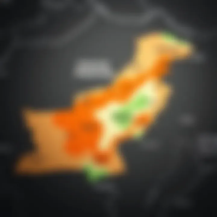 Map of Pakistan highlighting regions vulnerable to floods and earthquakes with disaster risk zones marked