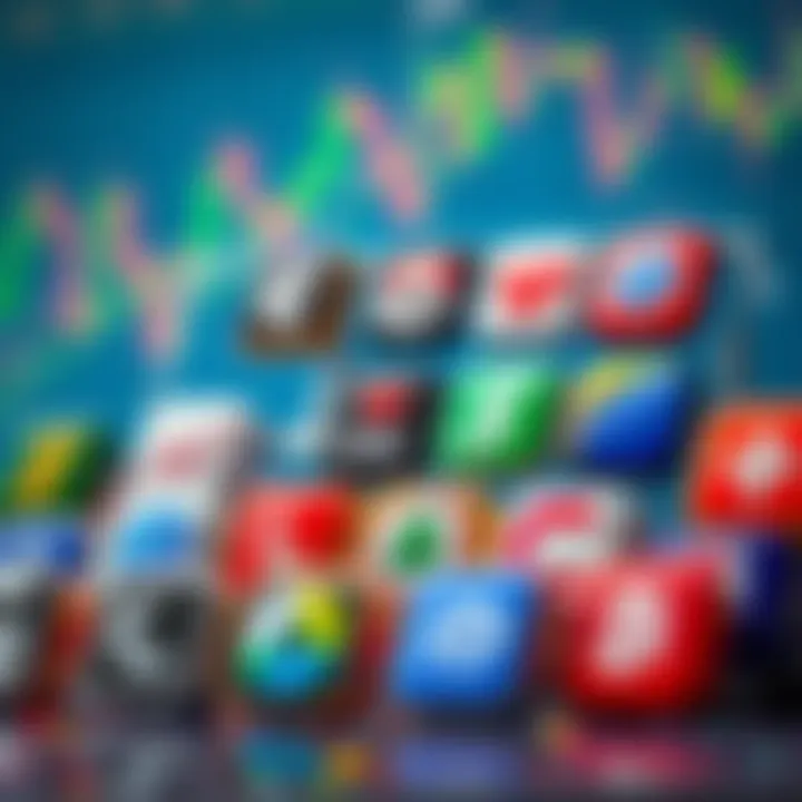 Collection of forex trading app icons arranged on a vibrant background representing various trading options for Pakistani traders