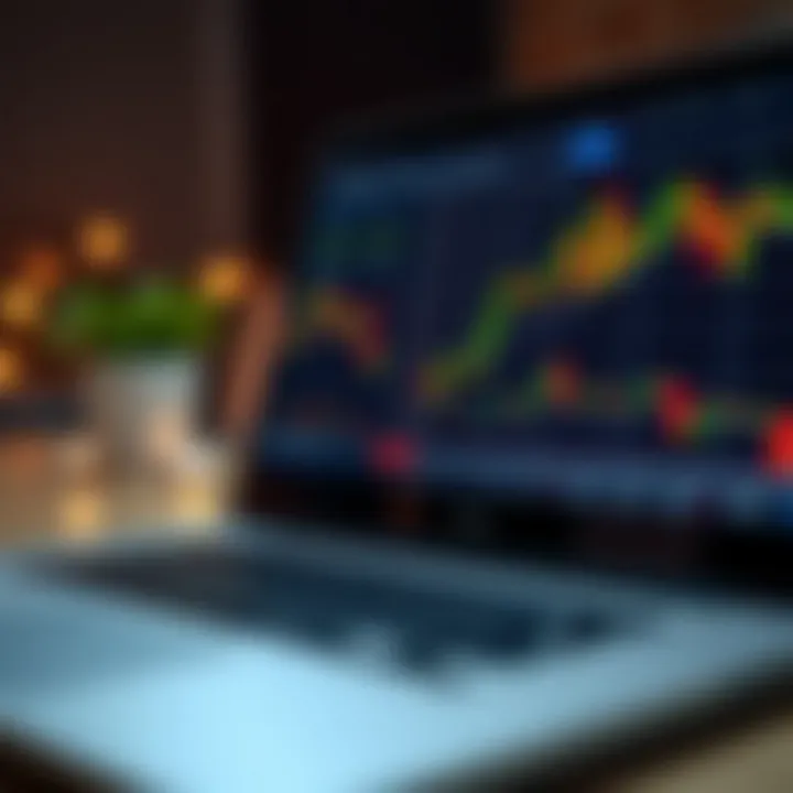 Close-up of a laptop screen showing detailed currency exchange rates and trading software interface