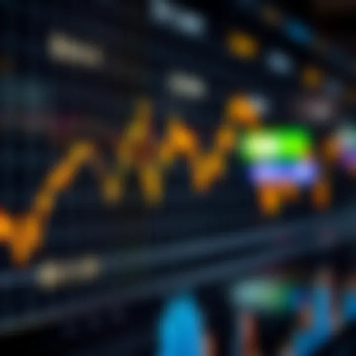 Graph showing currency exchange rates with upward and downward trends