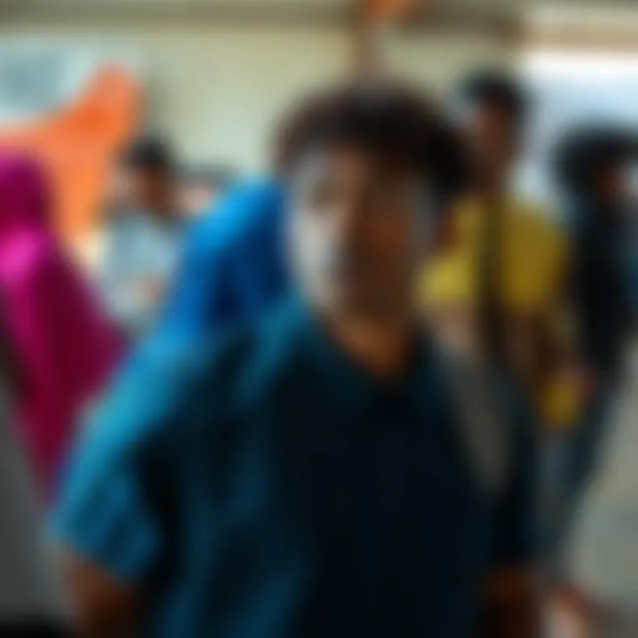 Cultural setting depicting diverse gender expressions and identities in a community gathering