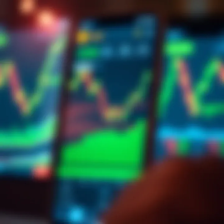 User interface of a Pakistani trading app showing stock market data and charts