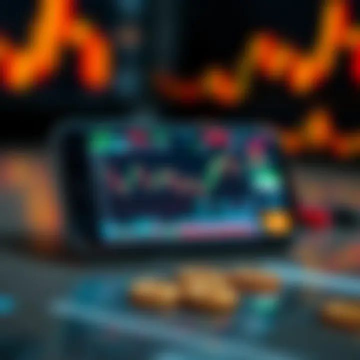 Cryptocurrency Trading Dashboard on Mobile Device Mobile device displaying cryptocurrency trading charts and data analytics