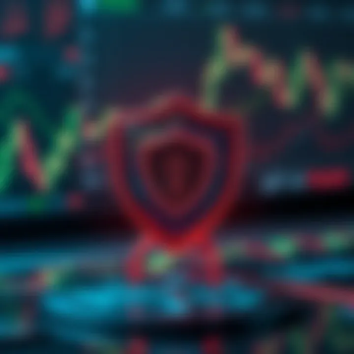 Security shield icon integrated with financial graphs symbolizing secure online trading