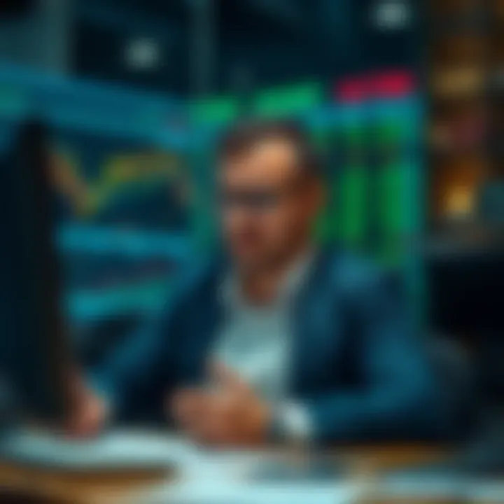 Illustration of a trader analyzing risks and strategies for selecting reliable binary options brokers