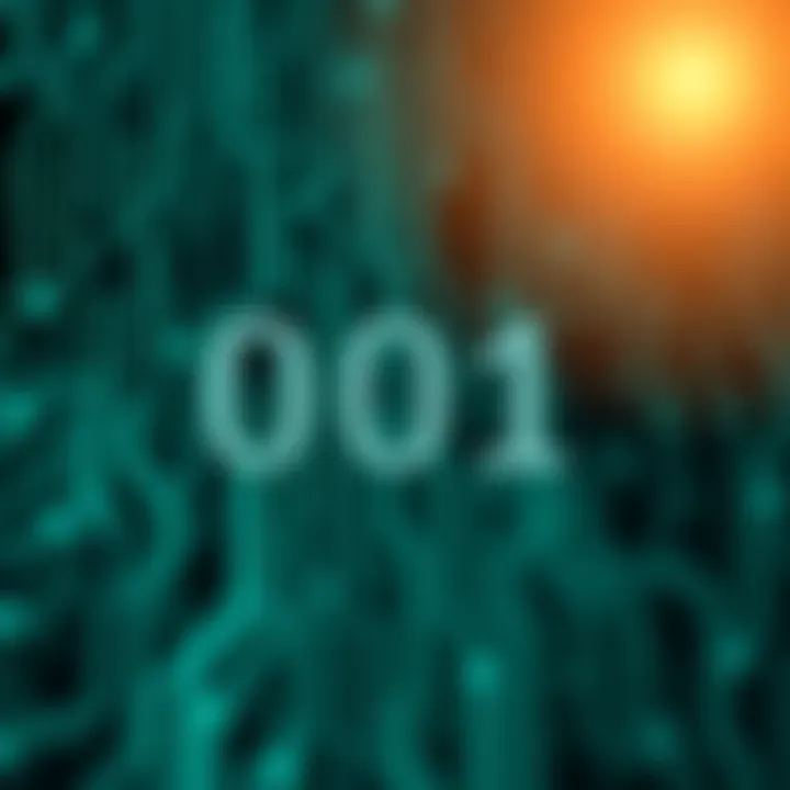 Diagram illustrating the binary numeral system with 0s and 1s on a digital circuit background