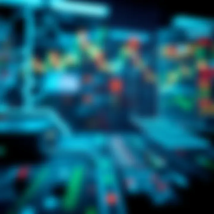 Conceptual graphic showing data flow through computing and networking systems using binary signals