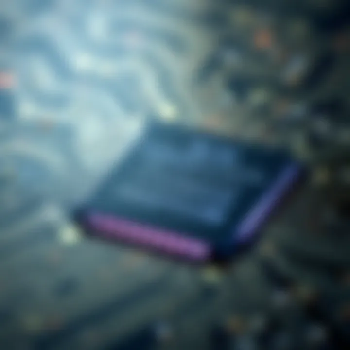 Visual representation of a computer chip demonstrating the flow of binary code within digital circuits