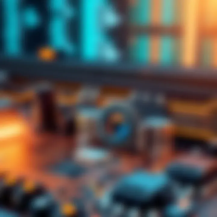 Digital Circuit Demonstrating Binary Logic Operations Visual representation of a digital circuit connecting multiple logic gates to demonstrate binary logic operations in computing