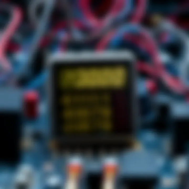 Digital Device Demonstrating Binary Computations in Electronics Illustration of digital device displaying binary calculations alongside electronic components
