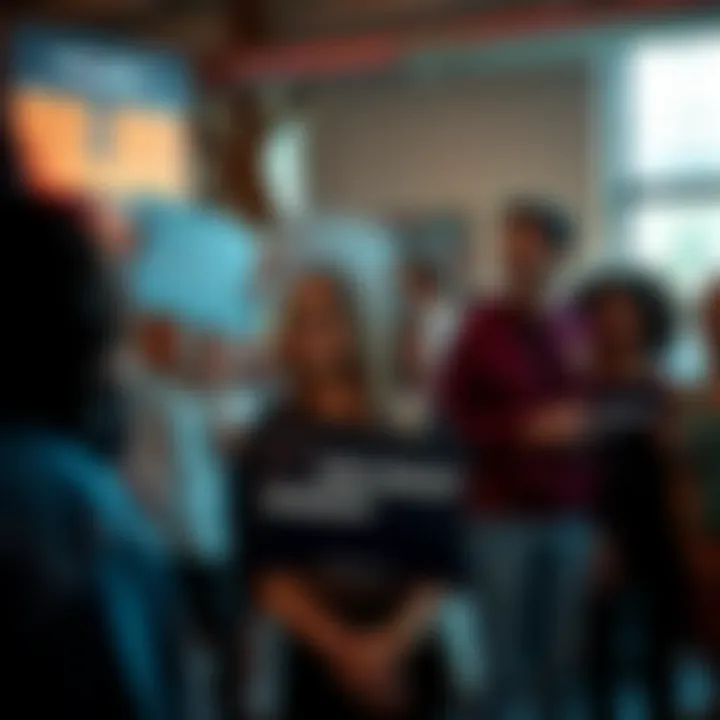 A community gathering with supportive individuals holding signs of inclusion and acceptance in a cultural setting