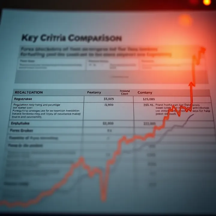 Comparison table showing features of various forex brokers including regulation, costs, and customer support