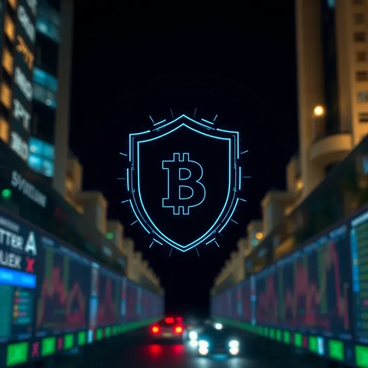 Digital shield icon representing security measures around cryptocurrency transactions and user data