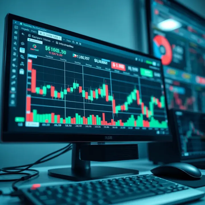 Digital forex trading graphs on computer screen illustrating market trends