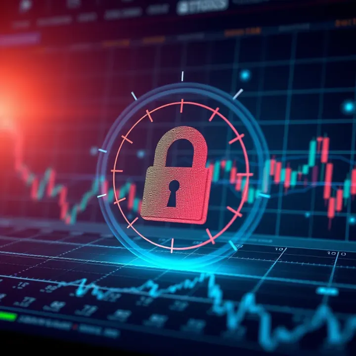 Illustration of secure online trading with digital padlock symbolizing data protection