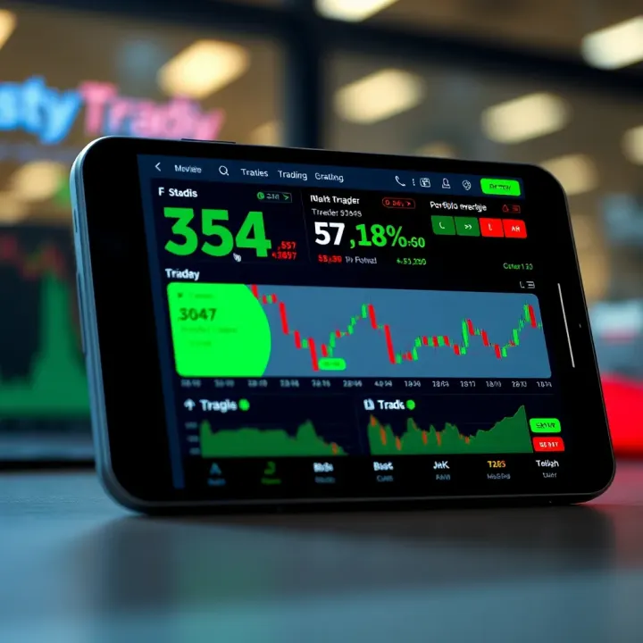 Dashboard of a mobile trading app displaying stock market charts and portfolio overview