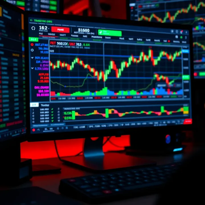 Forex Trading Platform with Market Data on Desktop Desktop computer screen showing multiple forex trading charts and market data for Pakistani traders