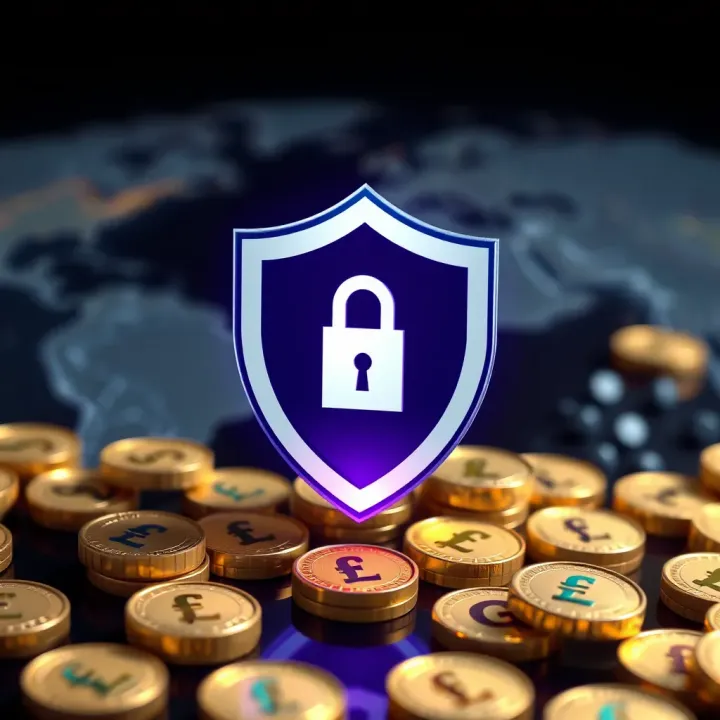 Conceptual graphic showing a secure shield symbol over global currency icons representing regulation and safety in forex trading