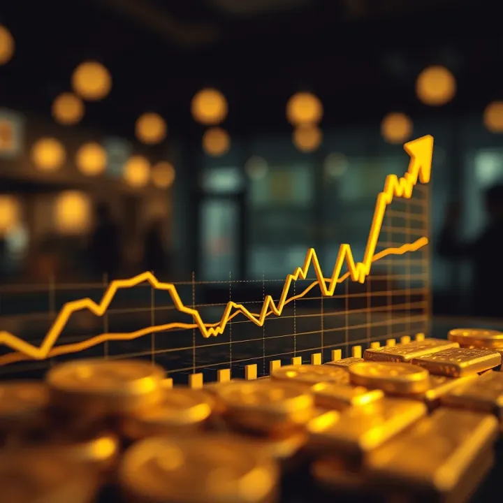 Graph illustrating gold price trends over time with upward and downward movements