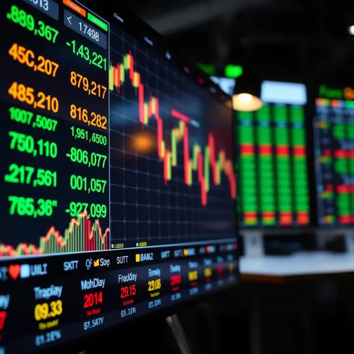 Currency exchange rates fluctuating on digital screen representing forex market activity