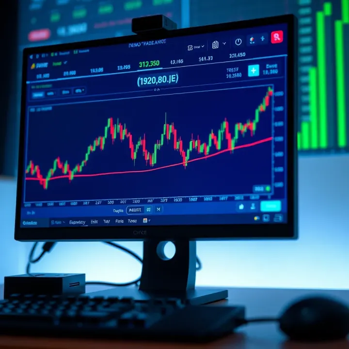Graph showing forex currency pairs with demo trading interface on a computer screen