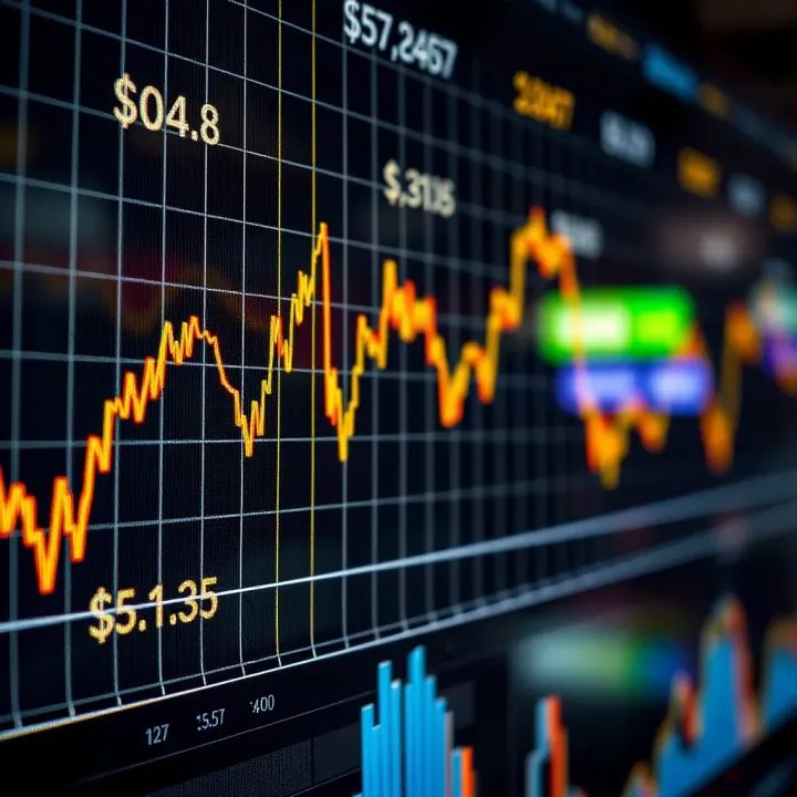 Graph showing currency exchange rates with upward and downward trends