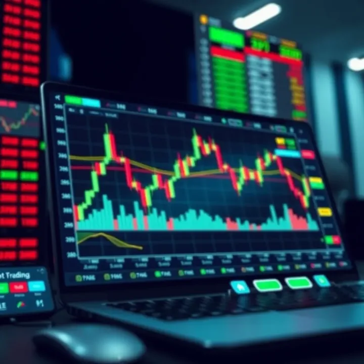 Illustration of digital trading platform with charts and market indicators