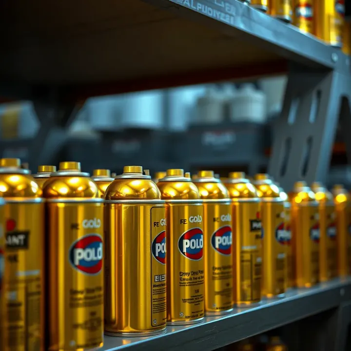 Gold Spray Paint Varieties Available in Pakistan Collection of gold spray paint cans arranged on a shelf