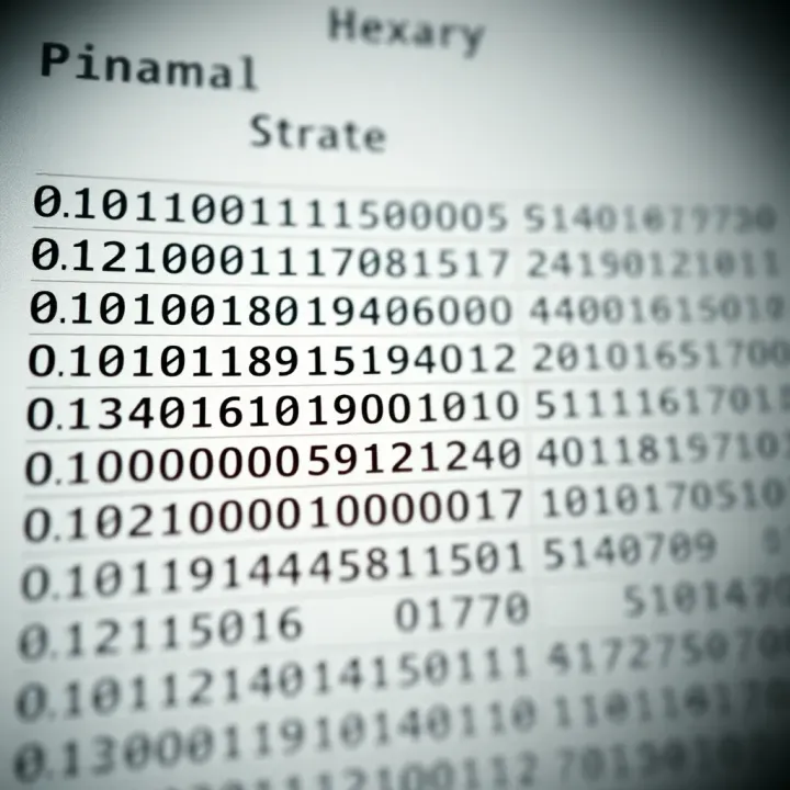 Chart displaying hexadecimal values alongside their binary equivalents for reference