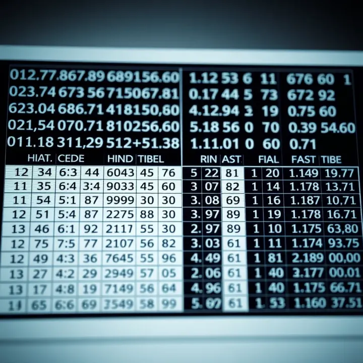 Table showing hexadecimal values alongside their equivalent binary codes