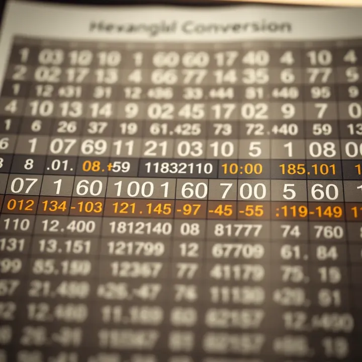 Comprehensive Hexadecimal to Binary Conversion Chart Table showing the relationship between hexadecimal digits and their binary equivalents