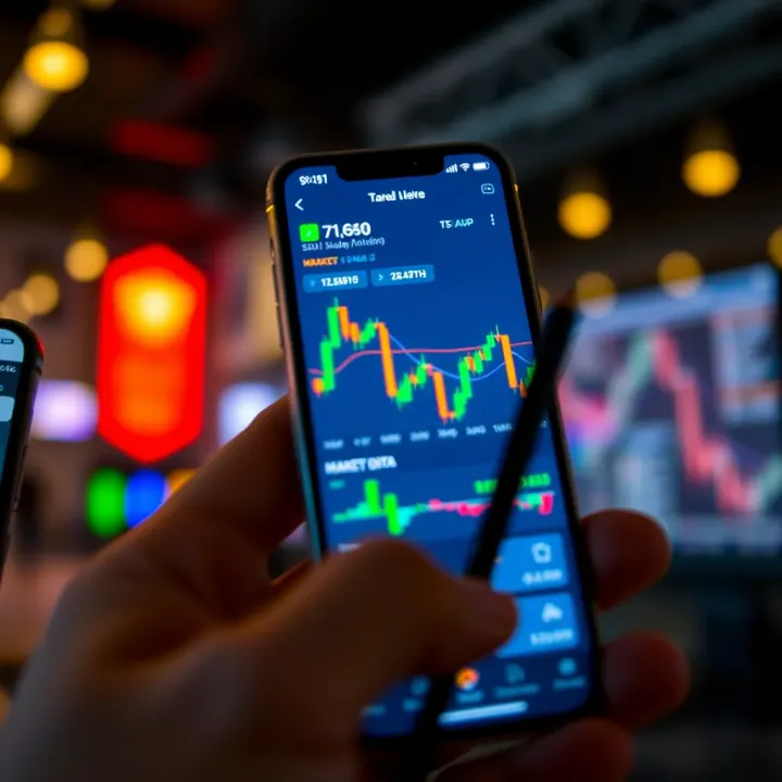 Mobile phone showing a clean and intuitive trading app interface with charts and market data