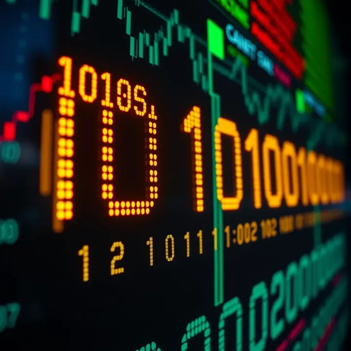 Illustration showing decimal numbers transforming into binary digits on a digital screen