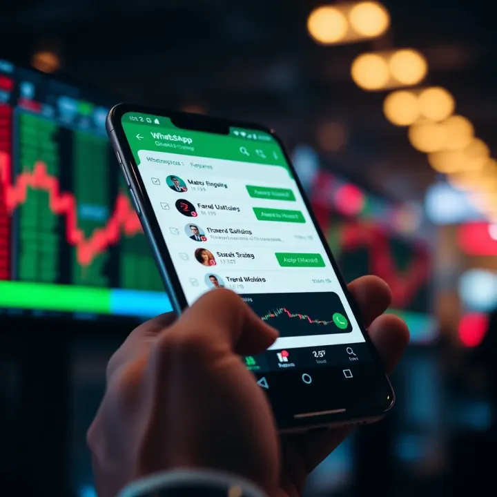 Smartphone screen showing a Forex trading WhatsApp group chat with market updates and trading signals