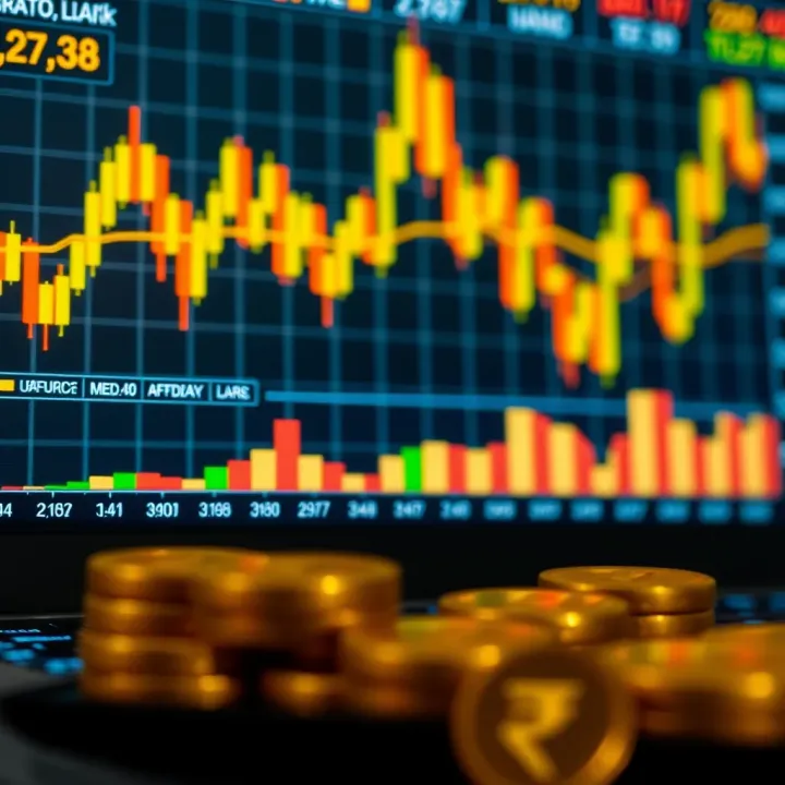 Digital interface showing gold trading charts and graphs with Pakistani Rupee symbols