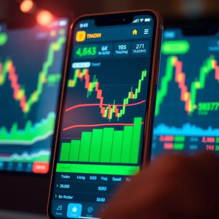 User interface of a Pakistani trading app showing stock market data and charts
