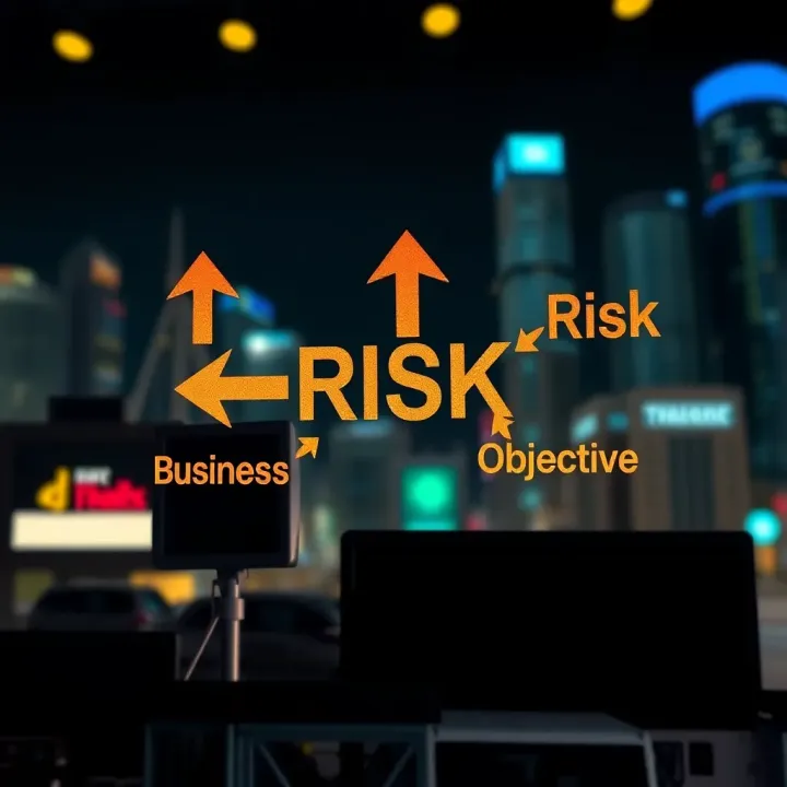 Visual representation of risk factors impacting Pakistani businesses with arrows pointing towards business objectives