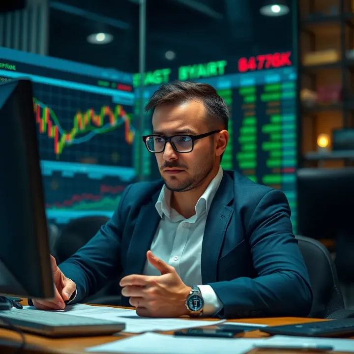 Illustration of a trader analyzing risks and strategies for selecting reliable binary options brokers