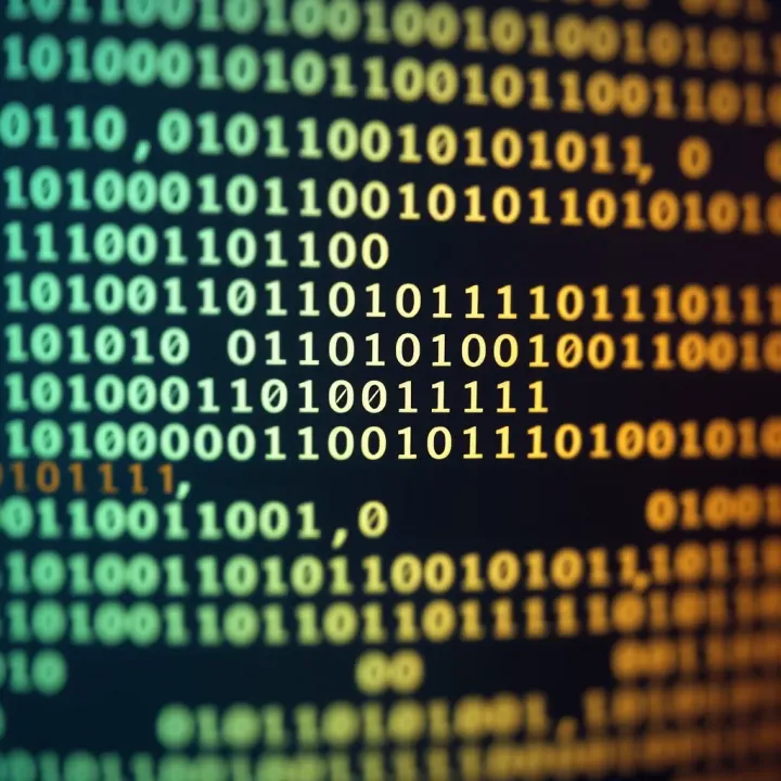Binary Code in Text and Computer Instructions Visual representation of binary code encoding text and instructions in computer systems